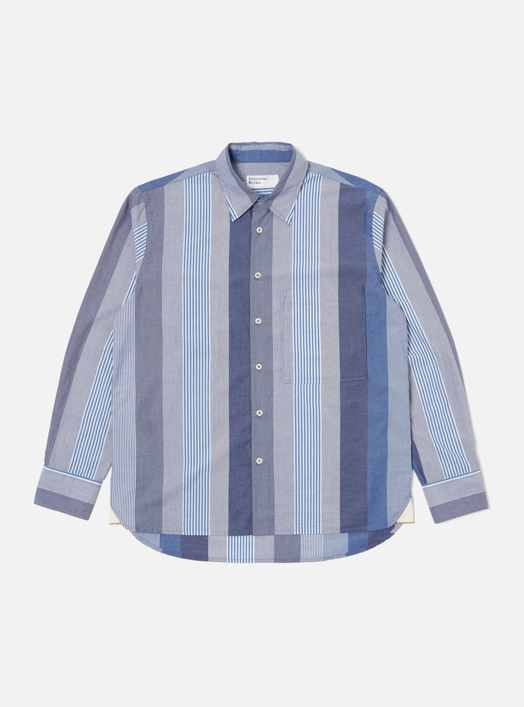 Universal Works Square Pocket Shirt in Blue Multi Stripe Cotton