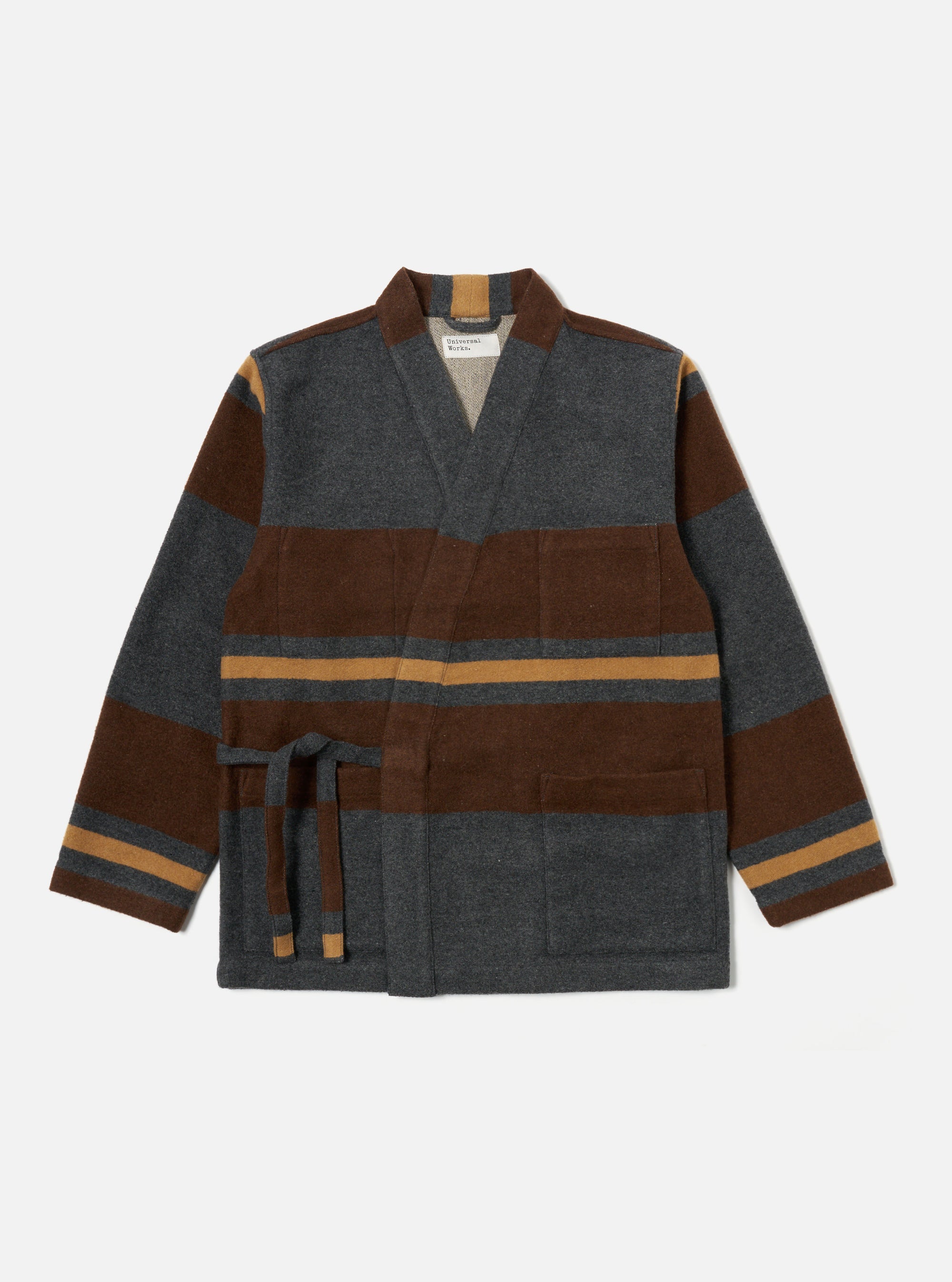 Universal Works Kyoto Work Jacket in Charcoal Stripe Blanket Wool Mix