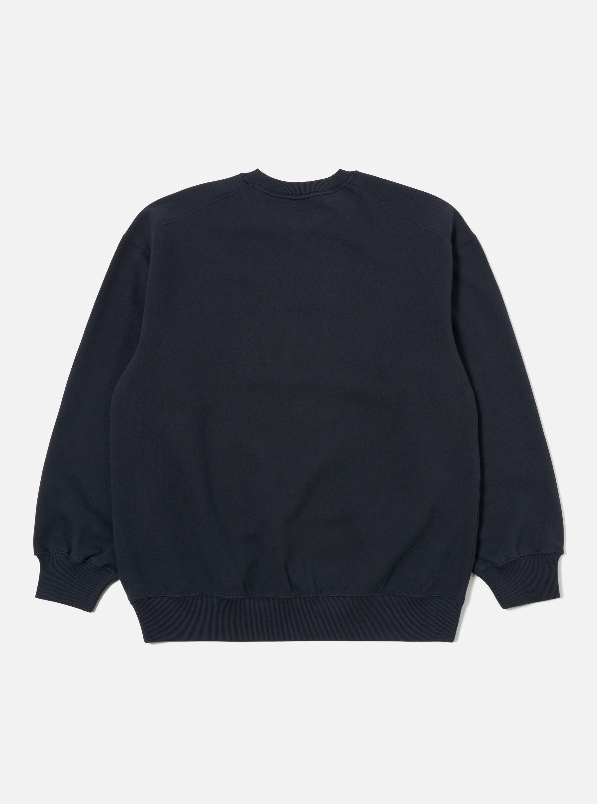 Universal Works Embroidered Sweatshirt in Navy Brush Back Sweat