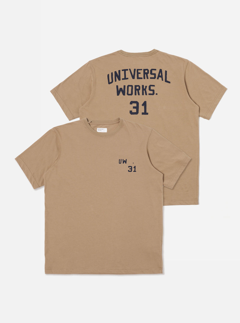 Universal Works Print Tee in Sand Single Jersey UW31