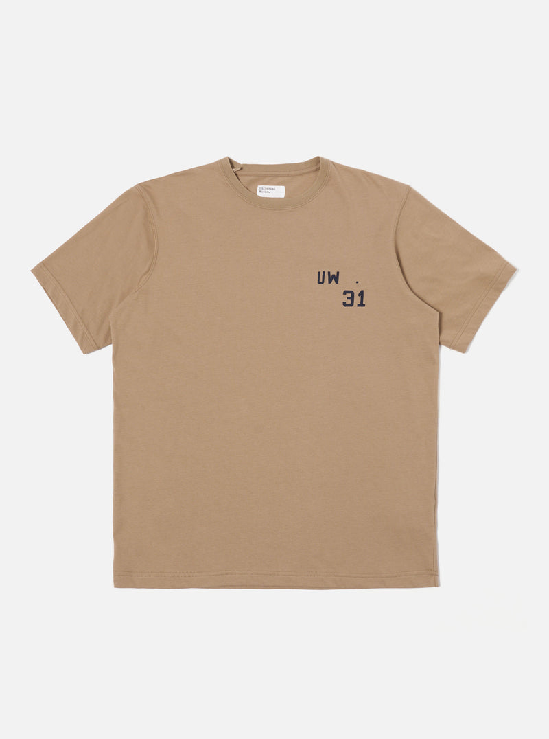 Universal Works Print Tee in Sand Single Jersey UW31