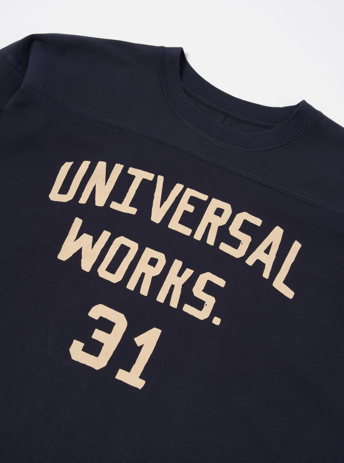 Universal Works Football T Shirt in Navy Single Jersey UW31