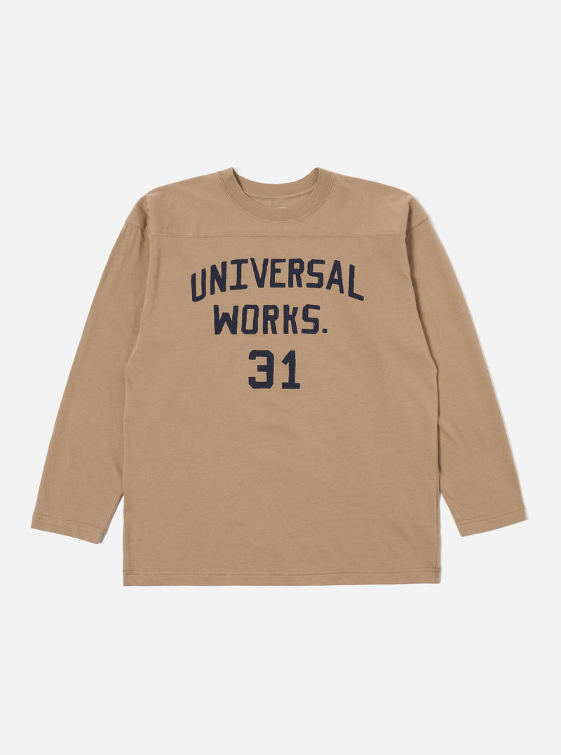 Universal Works Football T Shirt in Sand Single Jersey UW31