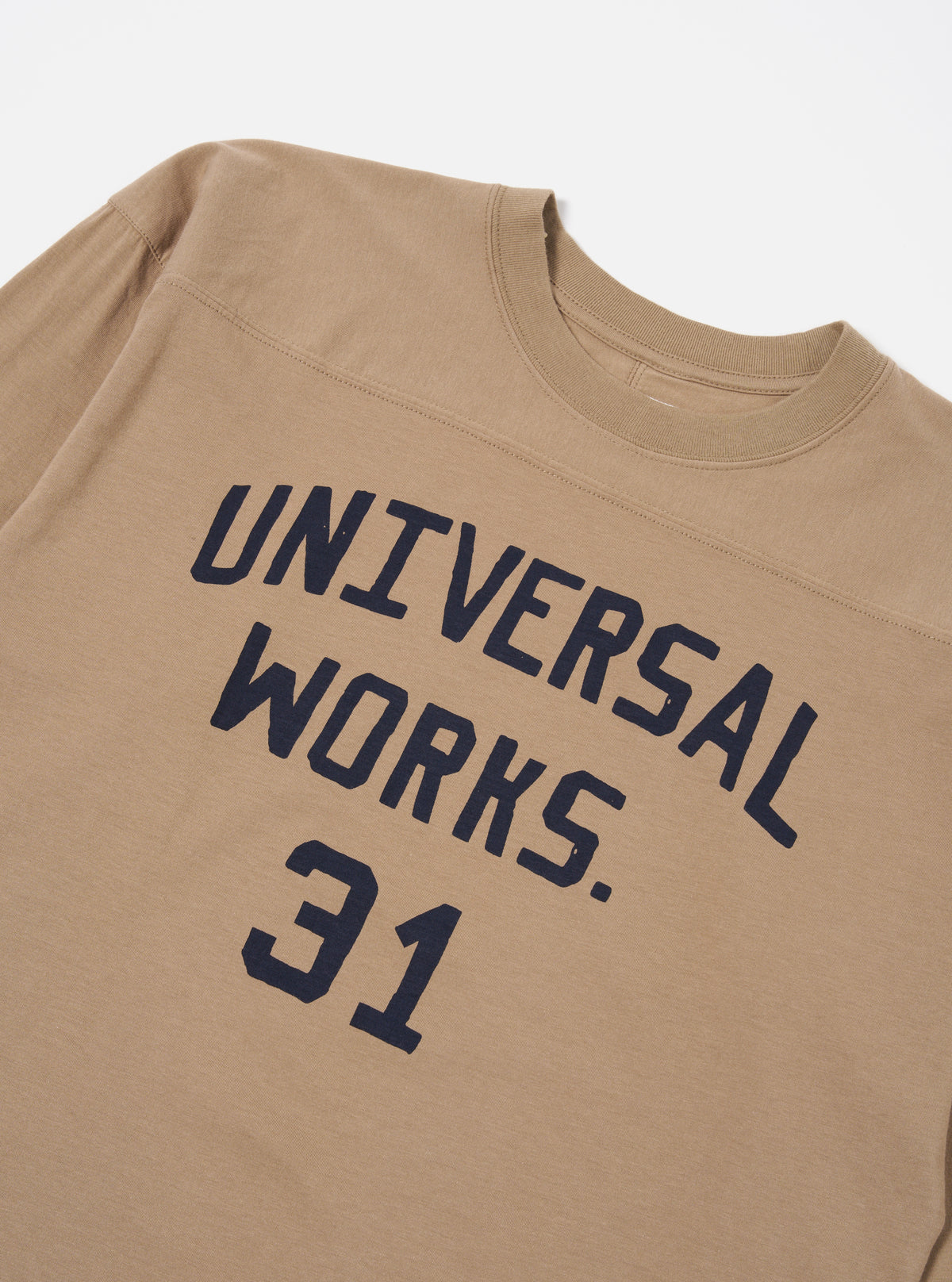 Universal Works Football T Shirt in Sand Single Jersey UW31