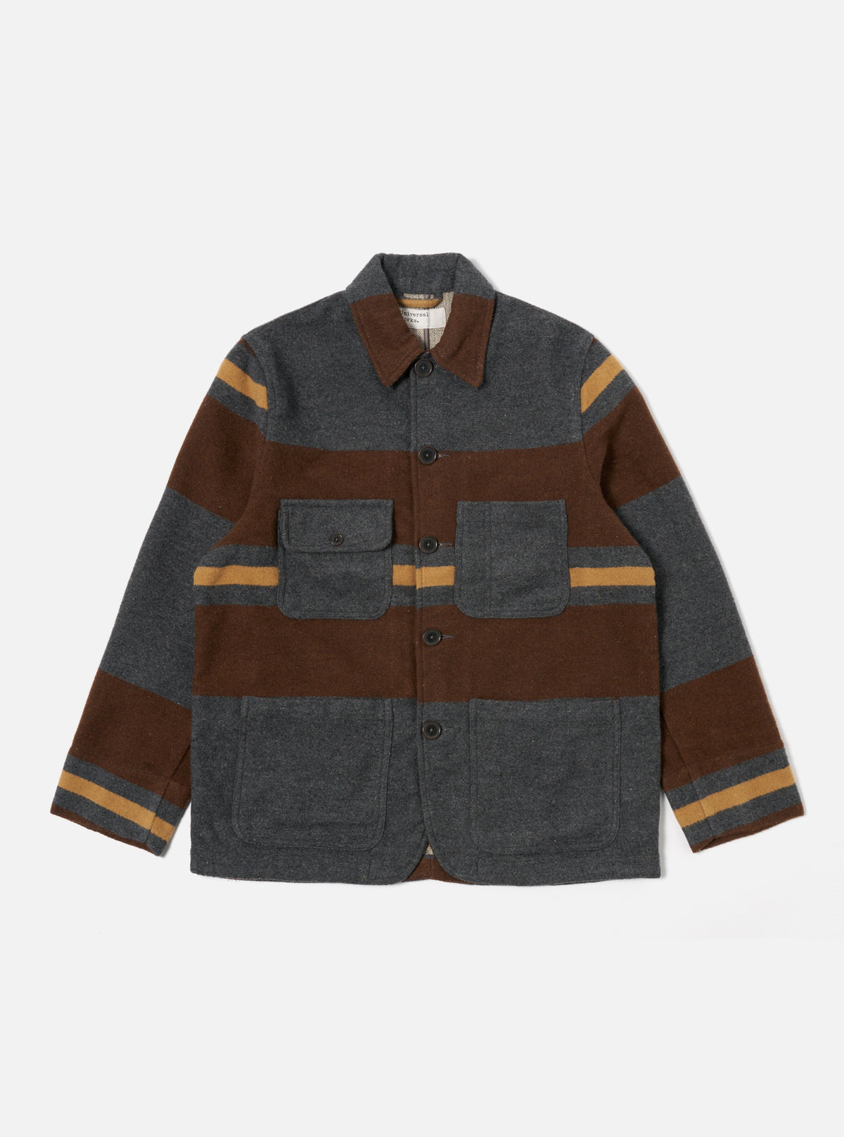 Universal Works Merchant Jacket in Charcoal Stripe Blanket Wool Mix