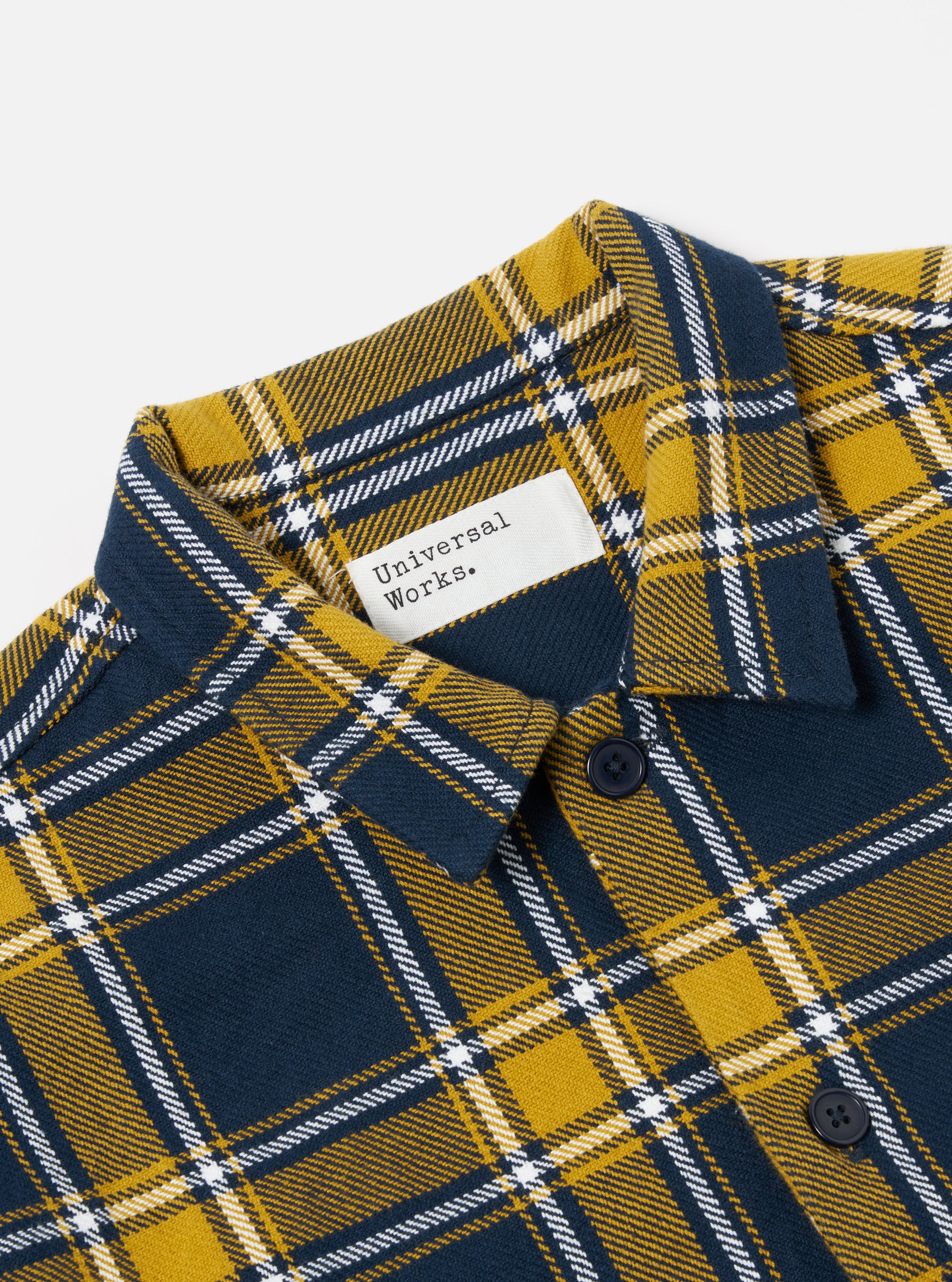 Universal Works L/S Utility Shirt in Yellow/Navy Twill Check Tartan