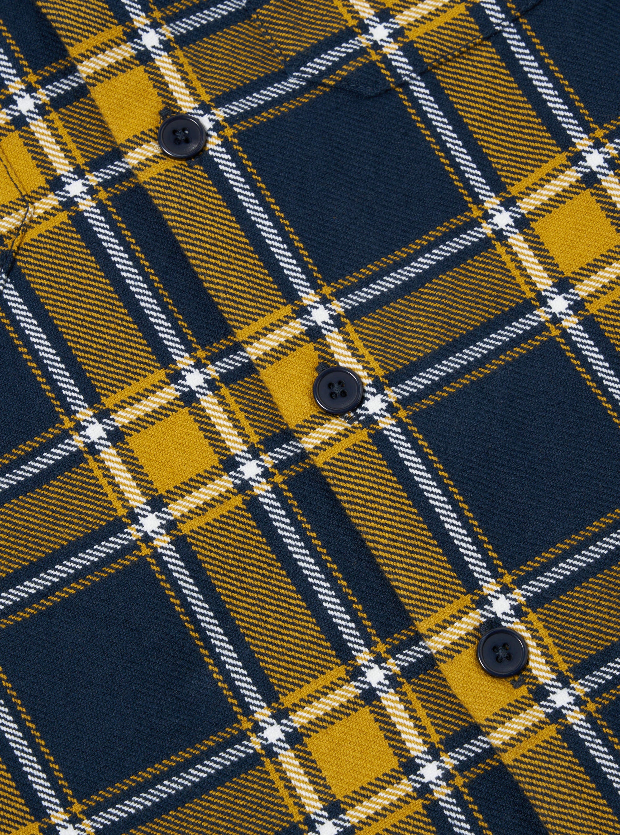 Universal Works L/S Utility Shirt in Yellow/Navy Twill Check Tartan