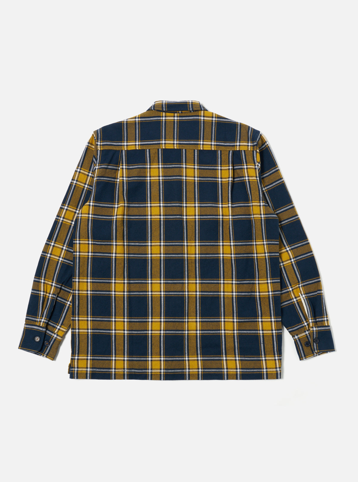 Universal Works L/S Utility Shirt in Yellow/Navy Twill Check Tartan