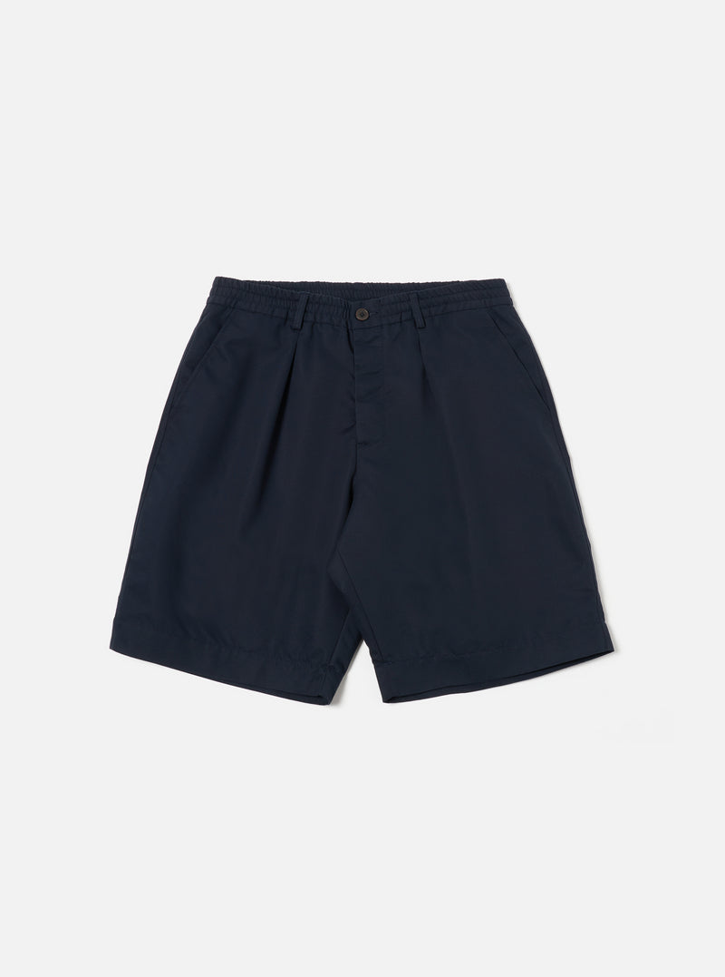 Universal Works Pleated Track Short in Navy Brushed Polytech