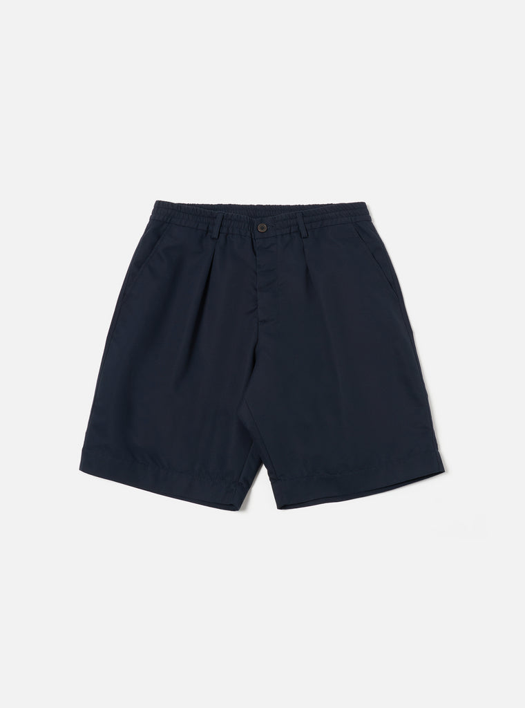 Universal Works Pleated Track Short in Navy Brushed Polytech