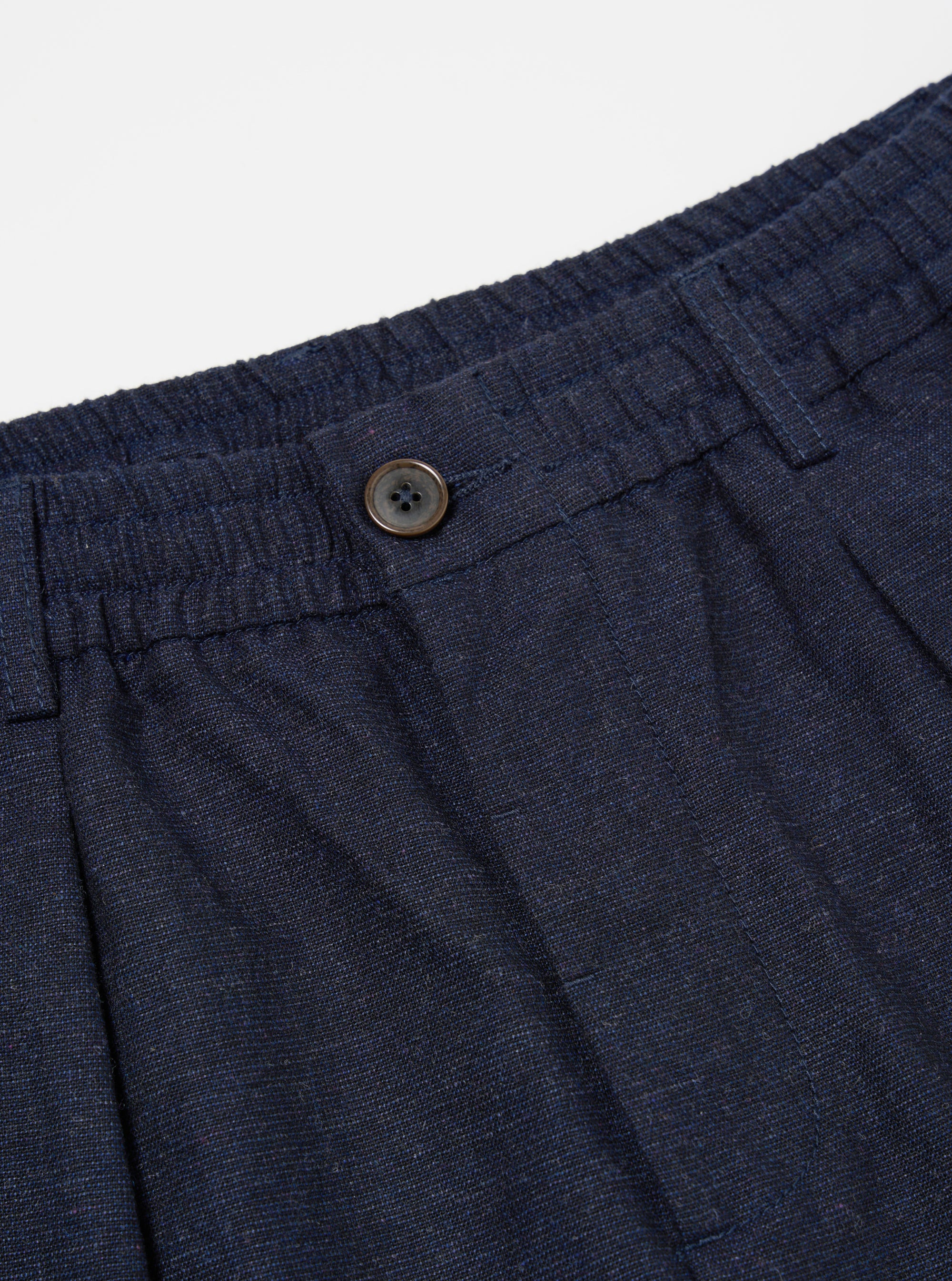 Universal Works Pleated Track Pant in Navy Birdseye Tweed