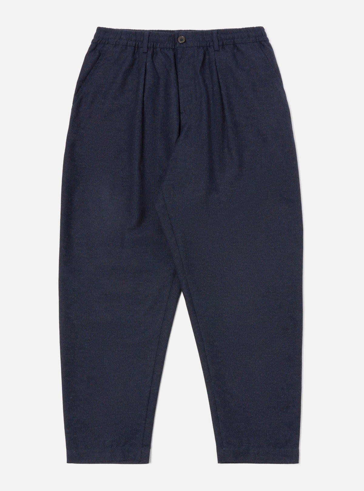 Universal Works Pleated Track Pant in Navy Birdseye Tweed