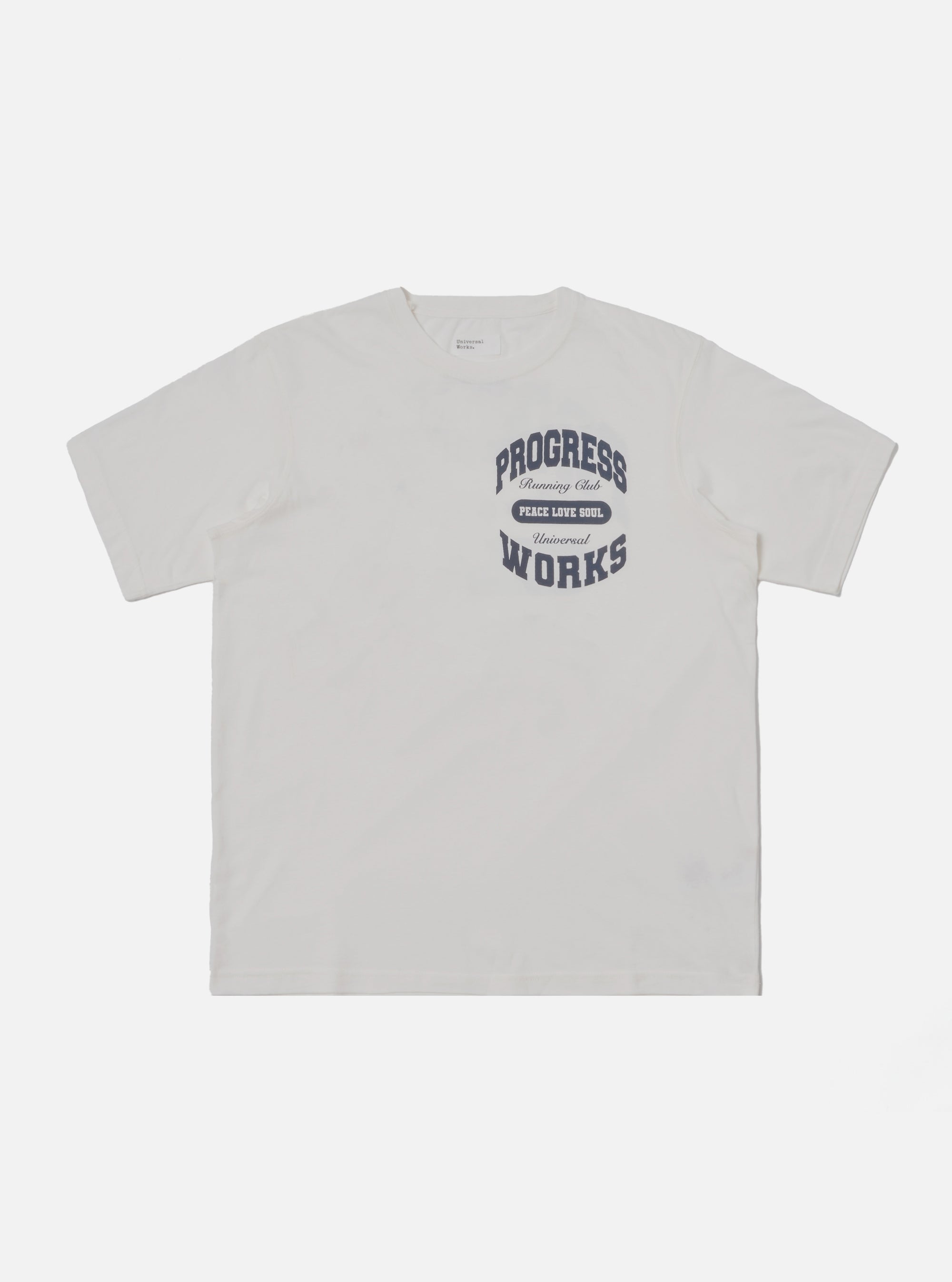 Universal Works x Progress Running Club Print Tee in Ecru Single Jersey