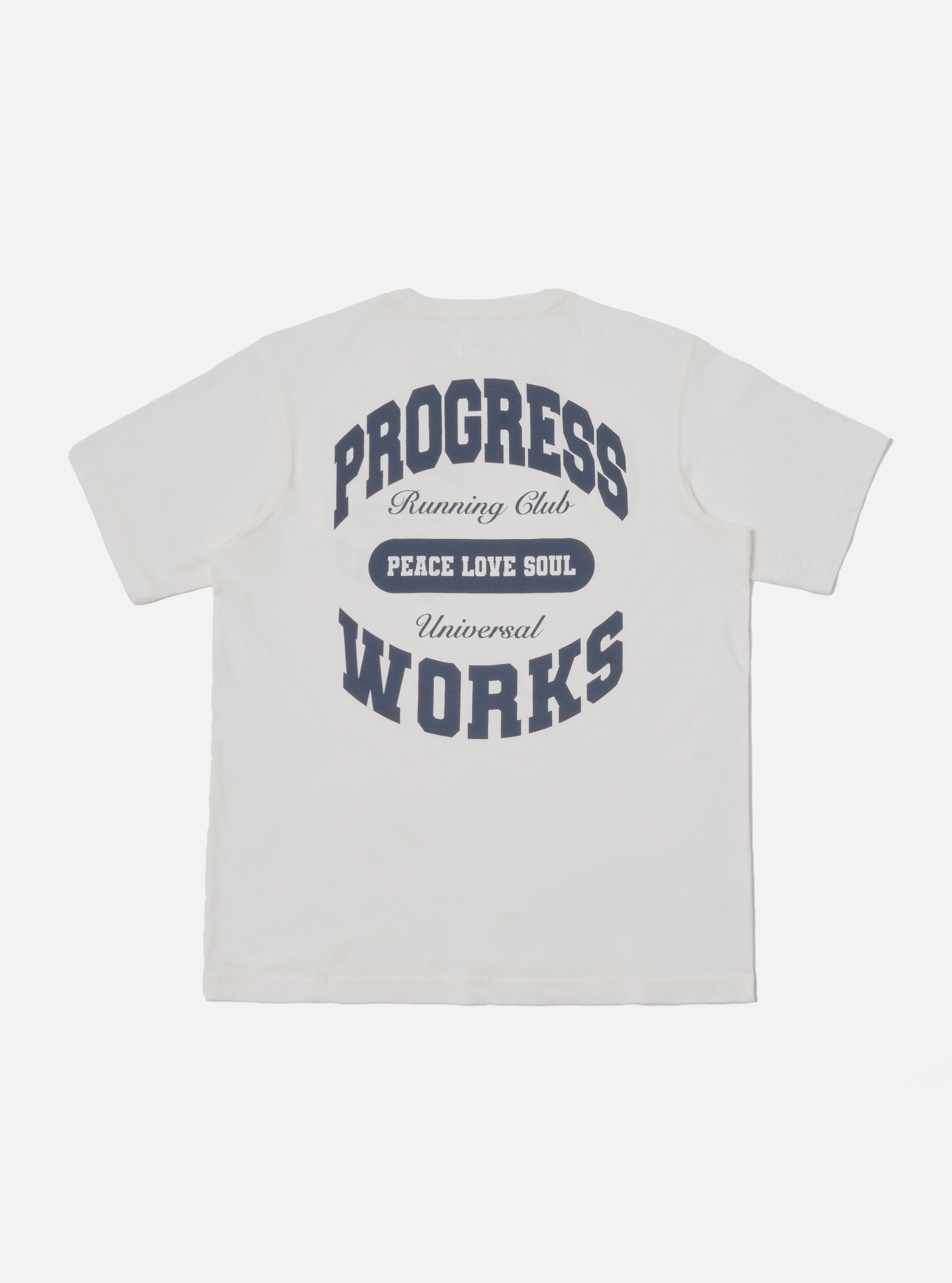 Universal Works x Progress Running Club Print Tee in Ecru Single Jersey