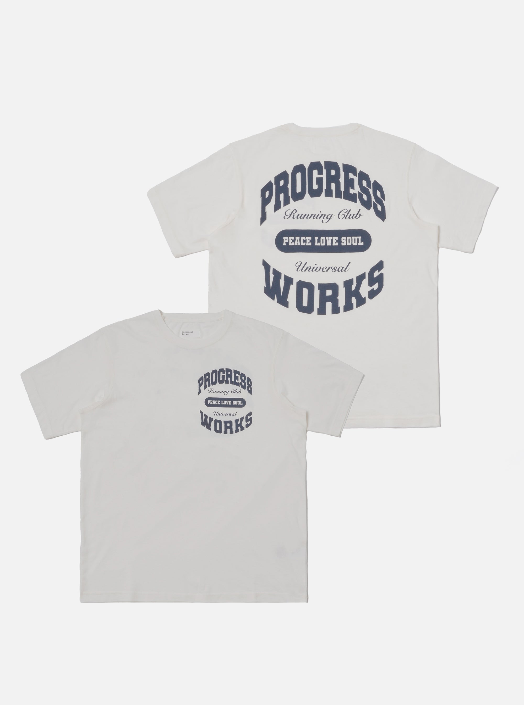 Universal Works x Progress Running Club Print Tee in Ecru Single Jersey