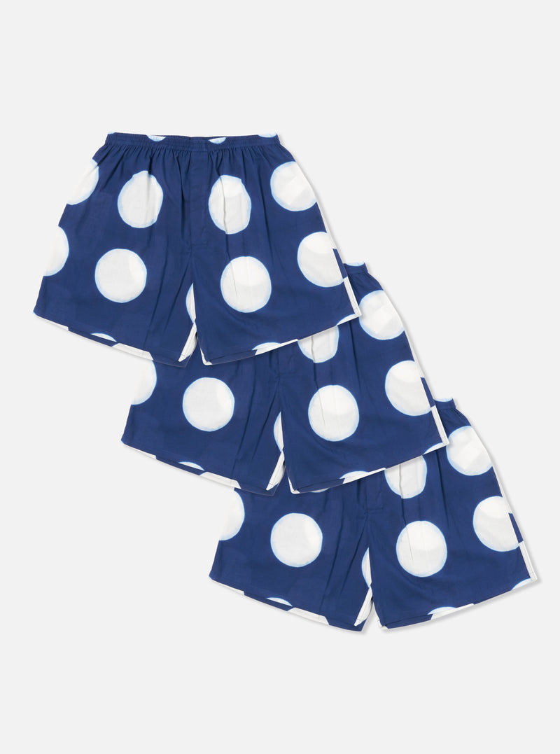 Universal Works 3 Pack Boxer Short in Indigo Big Dot Print