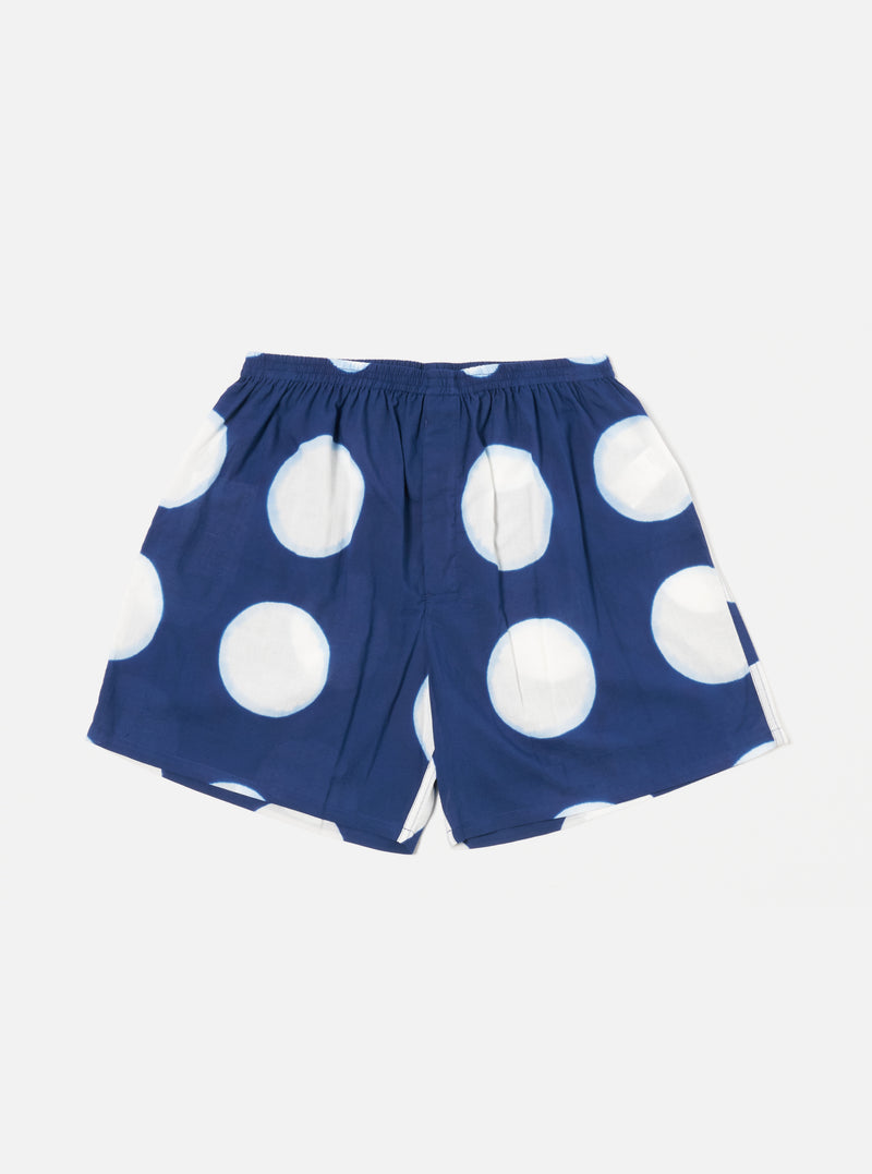 Universal Works Boxer Short in Indigo Big Dot Print