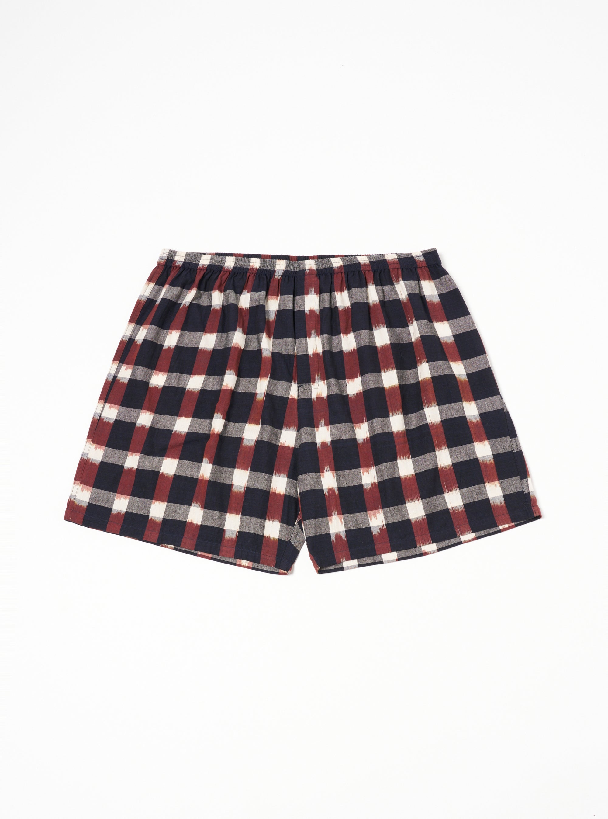 Universal Works 3 Pack Boxer Short in Navy/Brown Check Ikat