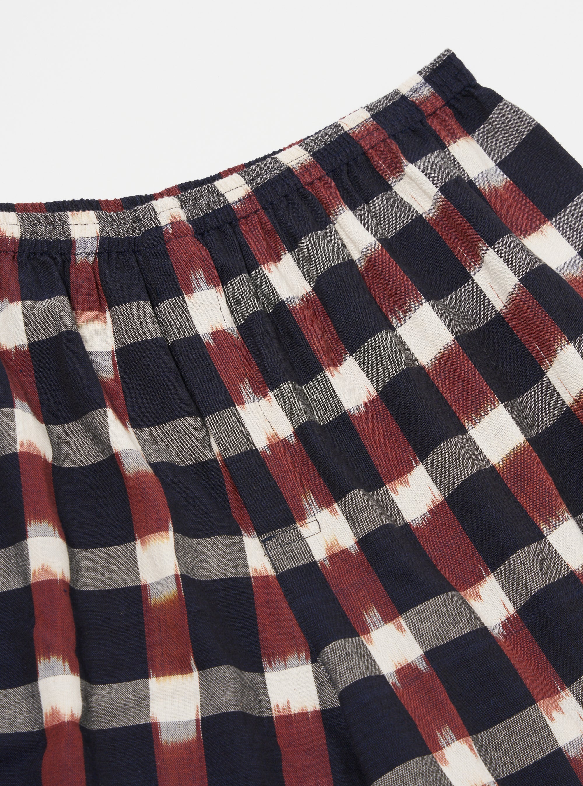 Universal Works Boxer Short in Navy/Brown Check Ikat