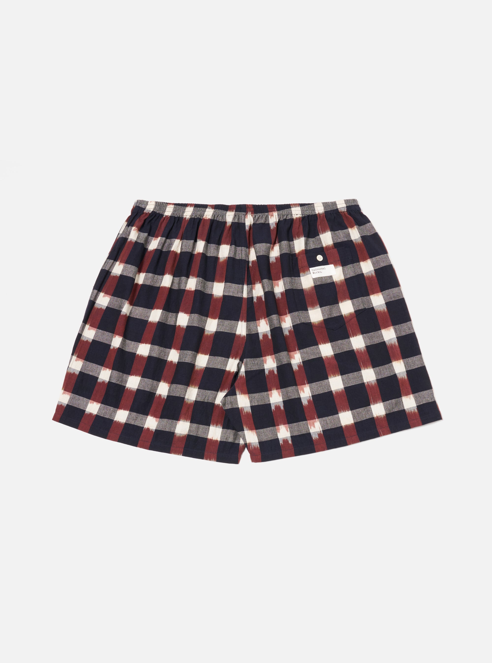 Universal Works 3 Pack Boxer Short in Navy/Brown Check Ikat