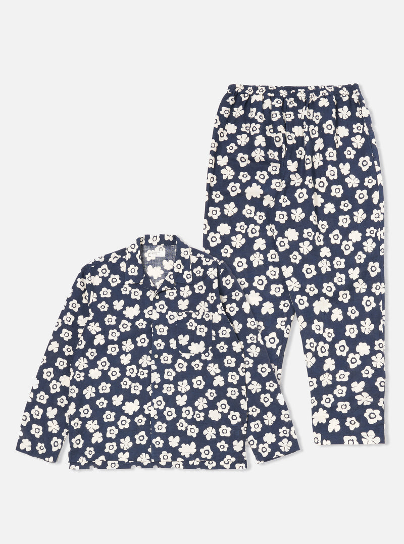 Universal Works Long Pyjama Set in Navy Flower Print