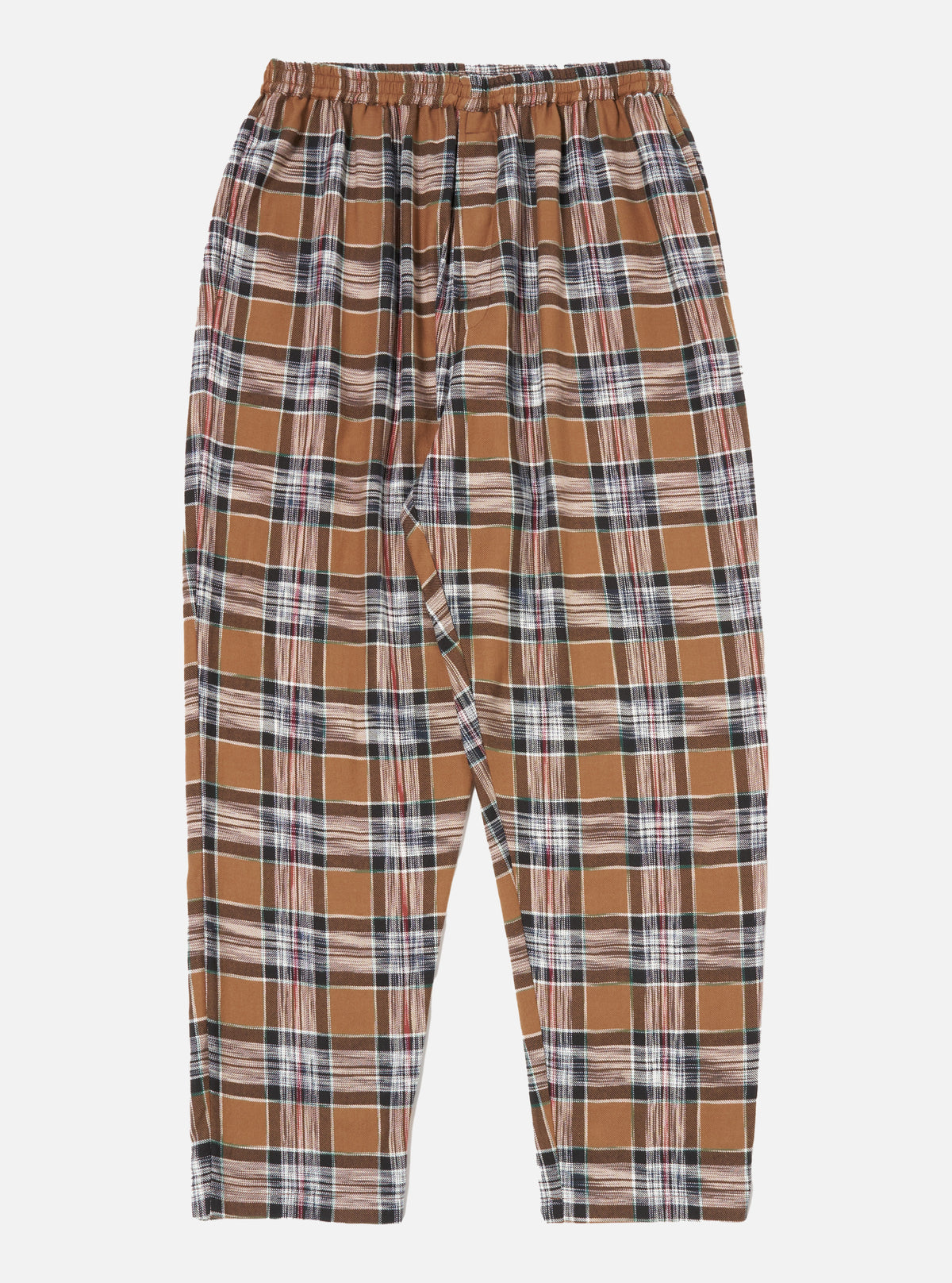 Universal Works Long Pyjama Set in Brown Ikat Twill Check