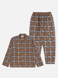 Universal Works Long Pyjama Set in Brown Ikat Twill Check