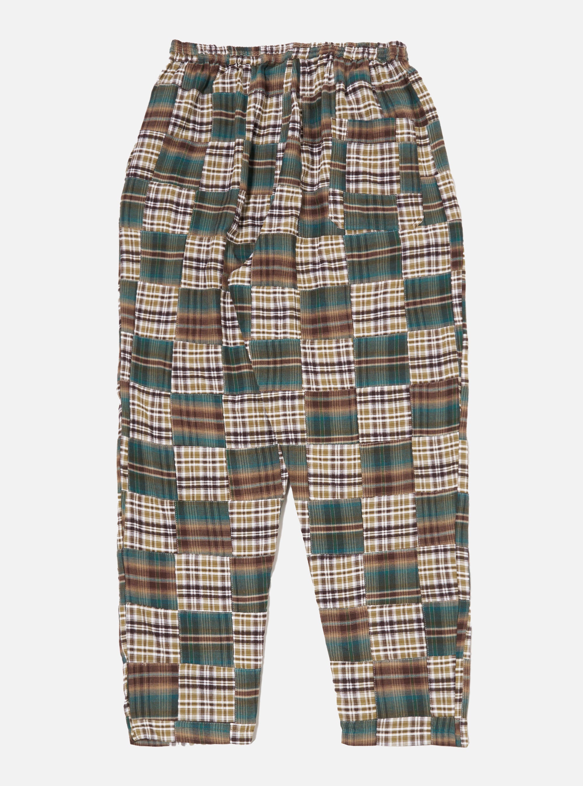 Universal Works Long Pyjama Set in Green/Brown Patchwork Madras