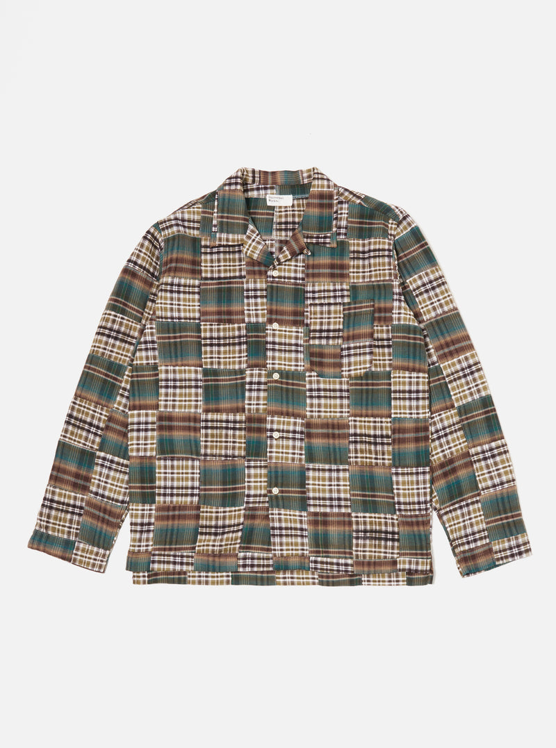 Universal Works Long Pyjama Set in Green/Brown Patchwork Madras