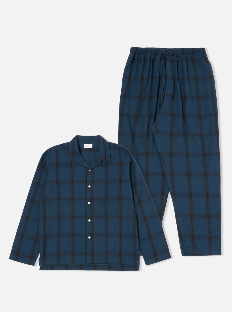 Universal Works Long Pyjama Set in Navy Shadow Check