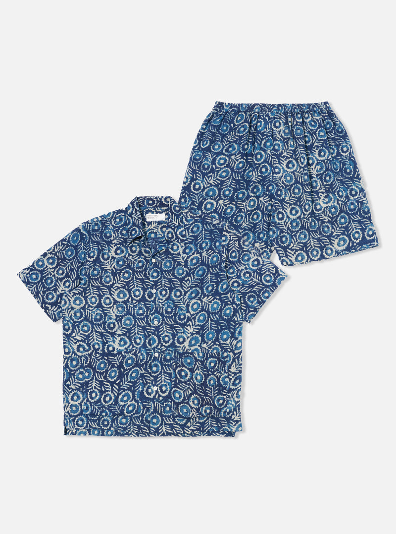 Universal Works Short Pyjama Set in Indigo Hand Block Print