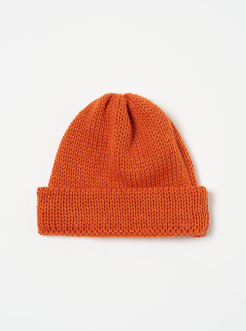 Universal Works Short Watch Cap in Orange British Wool