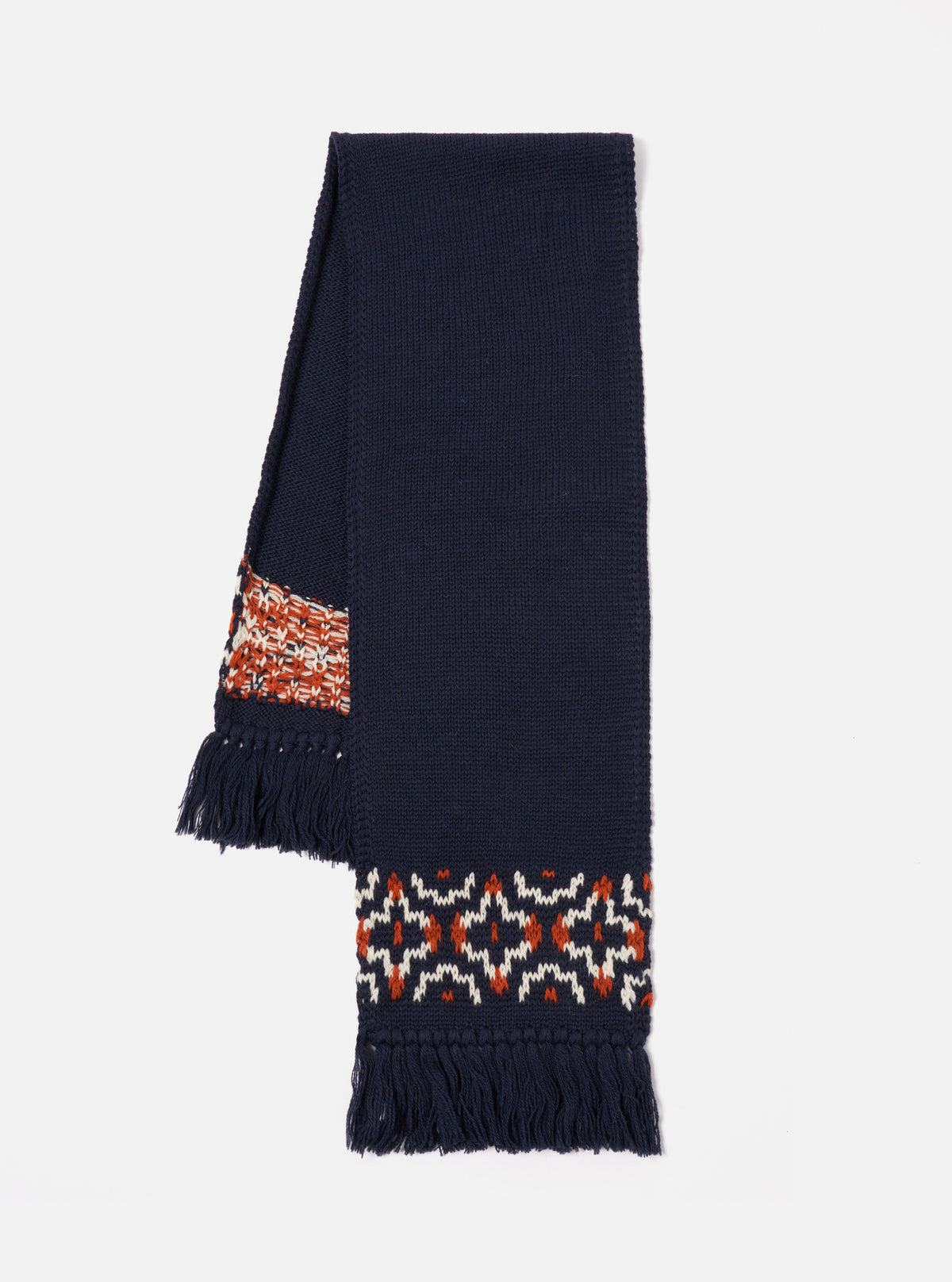 Universal Works Wool Scarf in Navy/Ecru British Wool