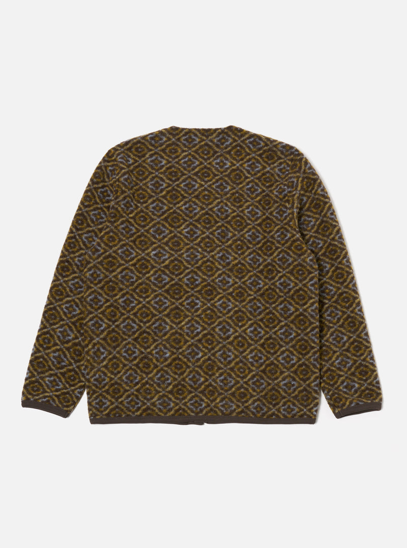 Universal Works Cardigan in Brown Geometric Fleece