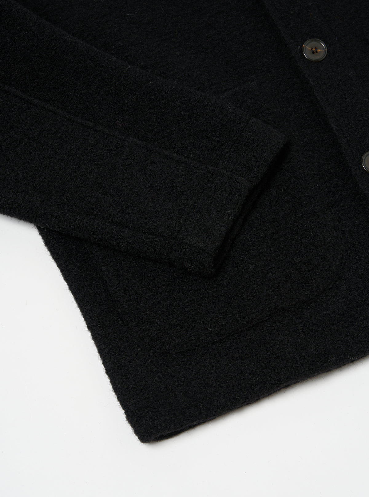 Universal Works Field Jacket in Black Wool Fleece