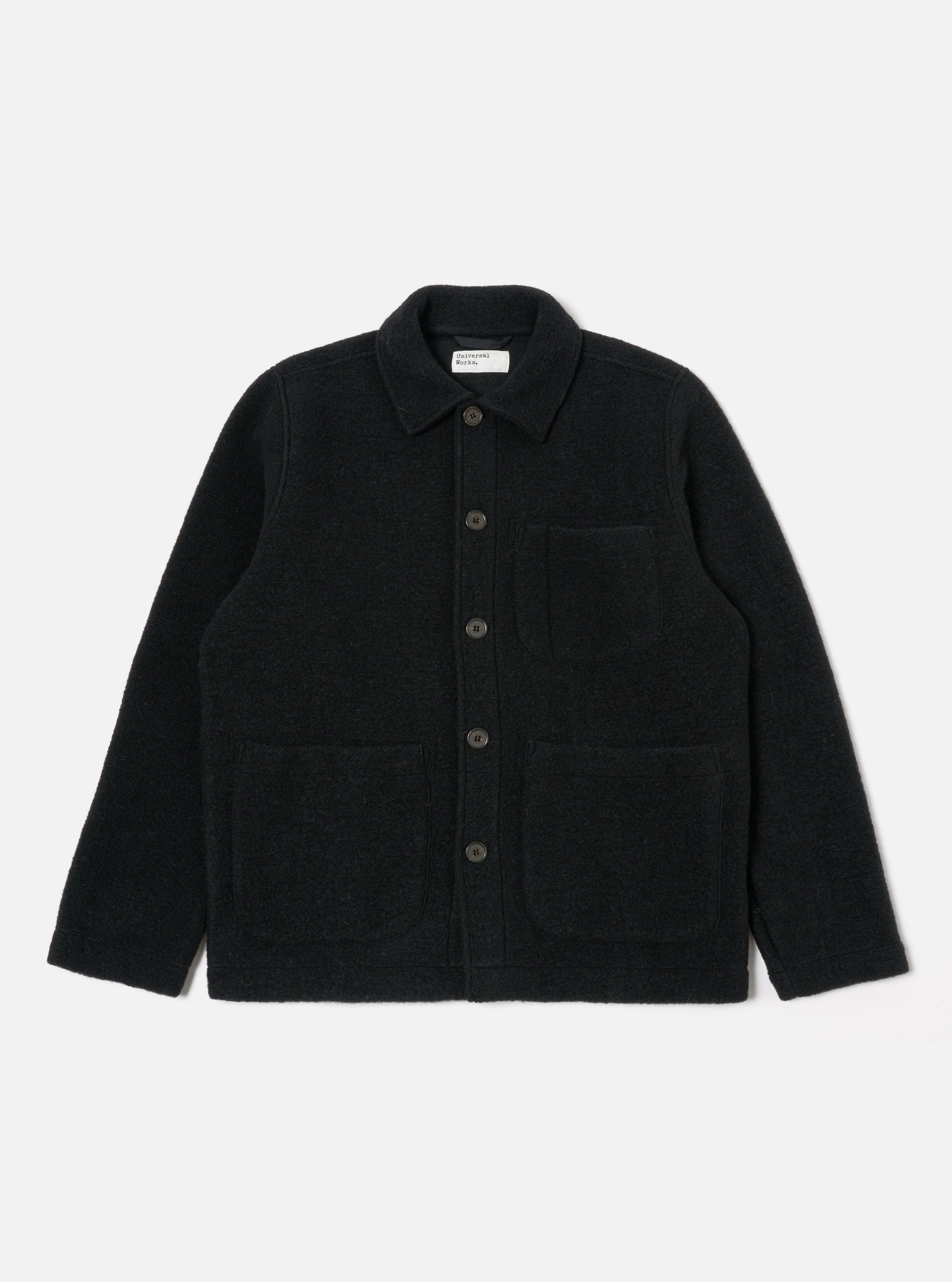 Universal Works Field Jacket in Black Wool Fleece