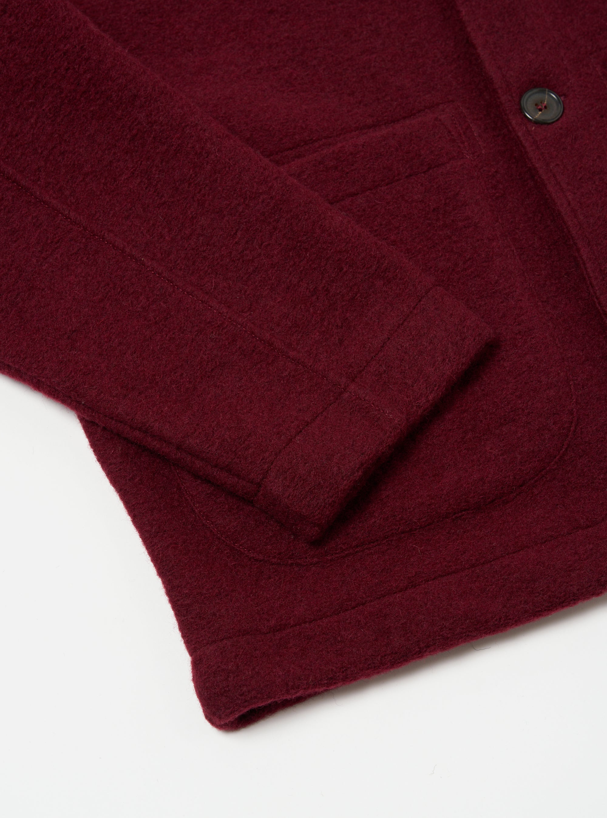 Universal Works Field Jacket in Deep Red Wool Fleece