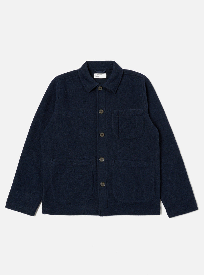 Universal Works Field Jacket in Navy Wool Fleece