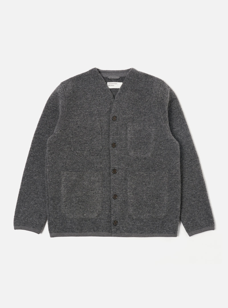 Universal Works Cardigan in Grey Marl Wool Fleece