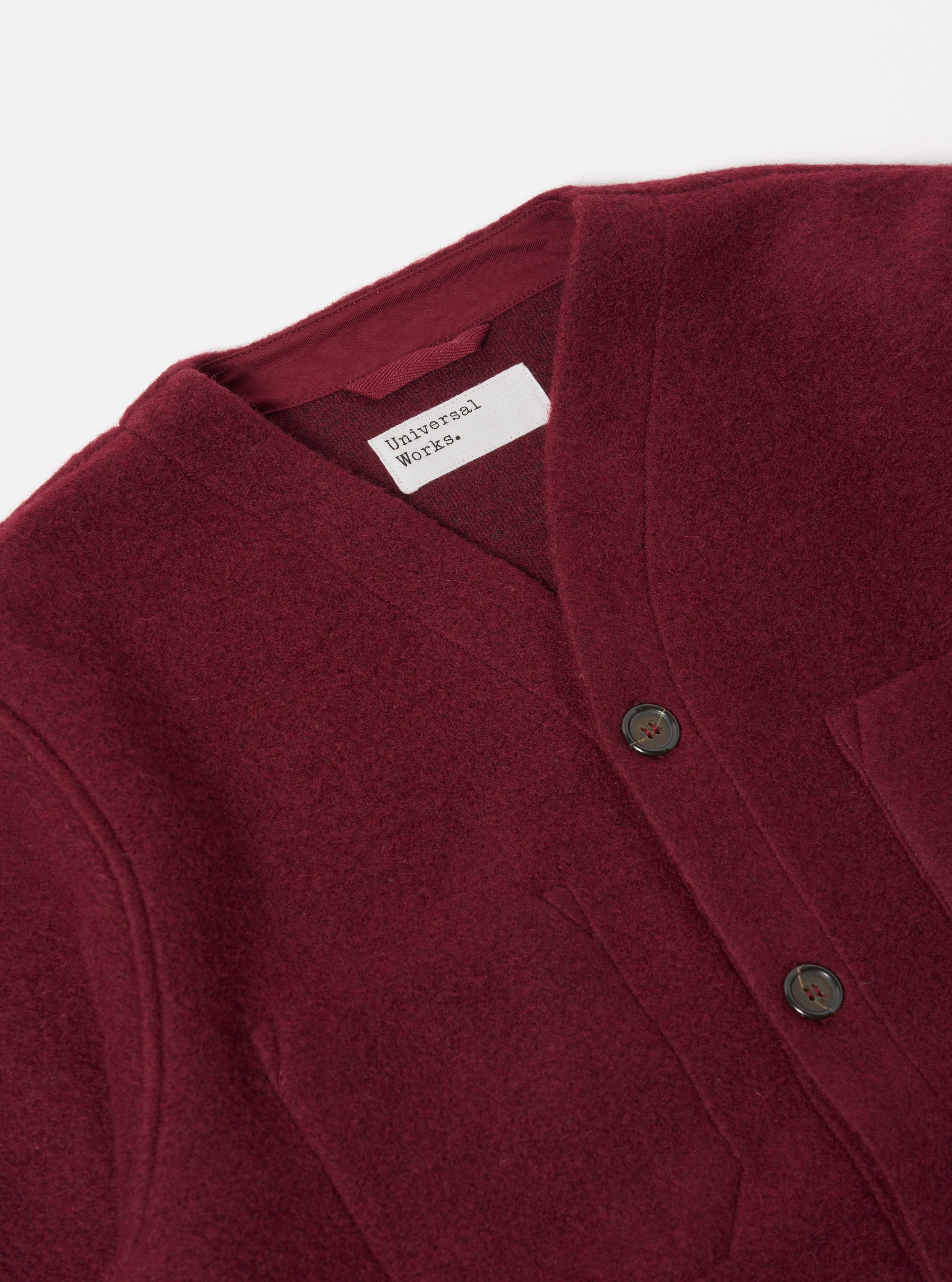 Universal Works Cardigan in Deep Red Wool Fleece