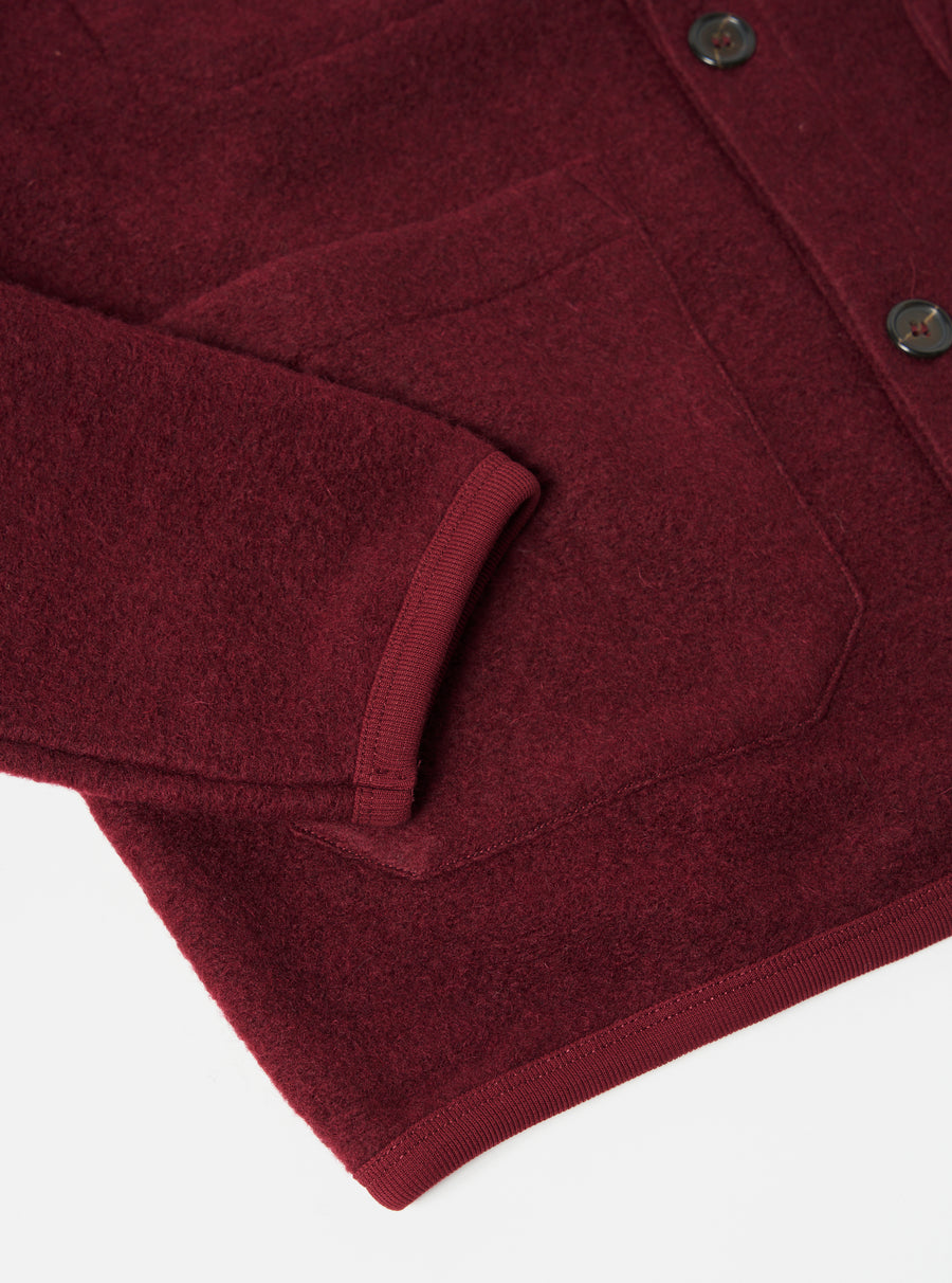 Universal Works Cardigan in Deep Red Wool Fleece