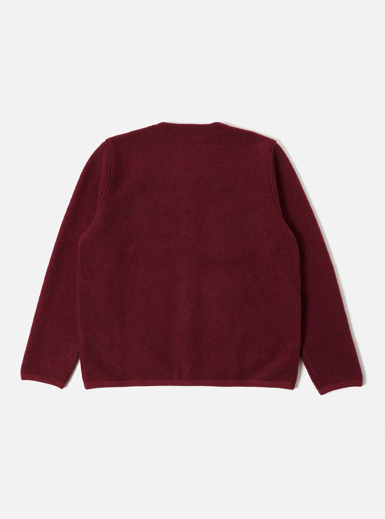 Universal Works Cardigan in Deep Red Wool Fleece