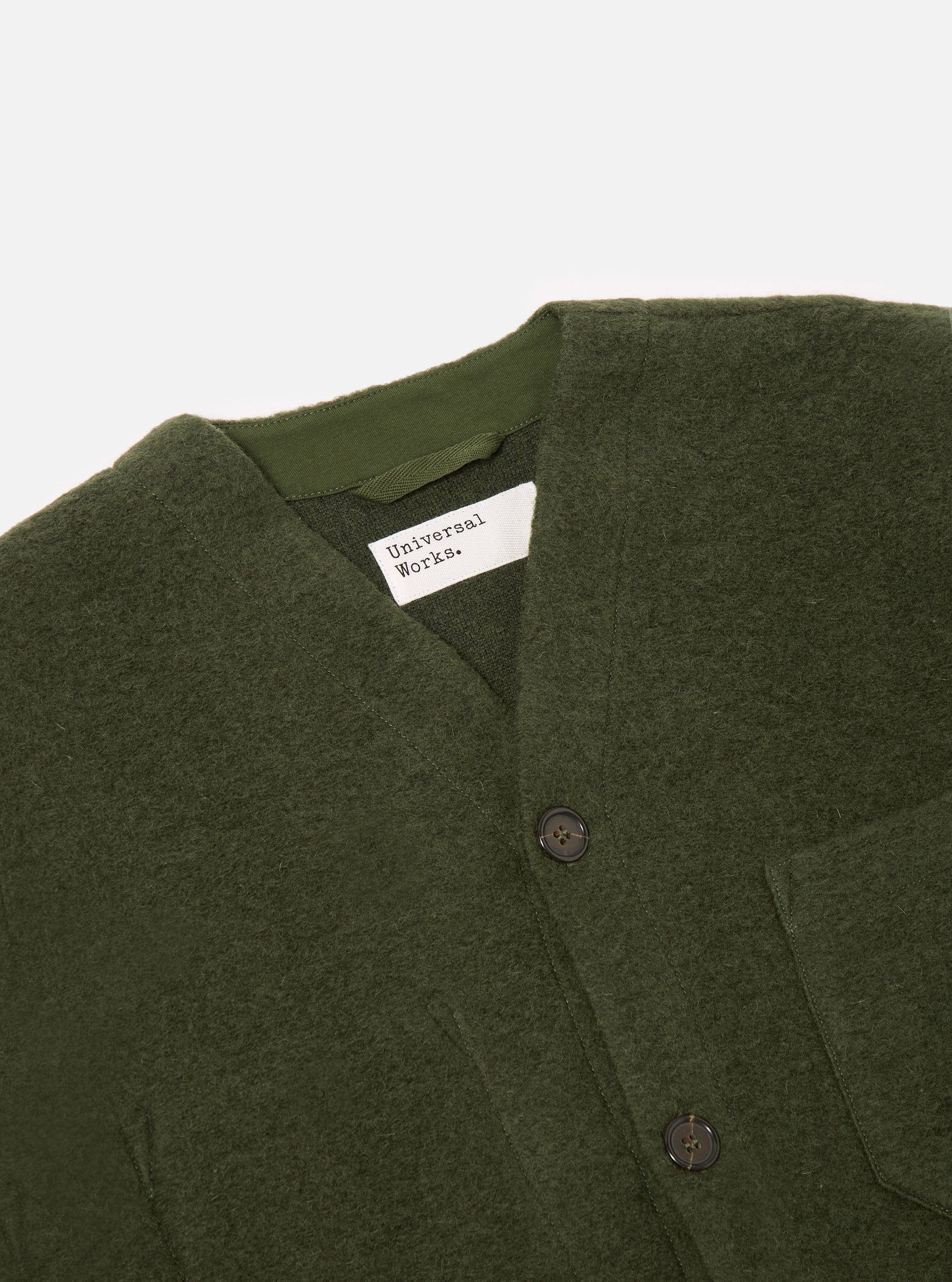 Universal Works Cardigan in Olive Wool Fleece