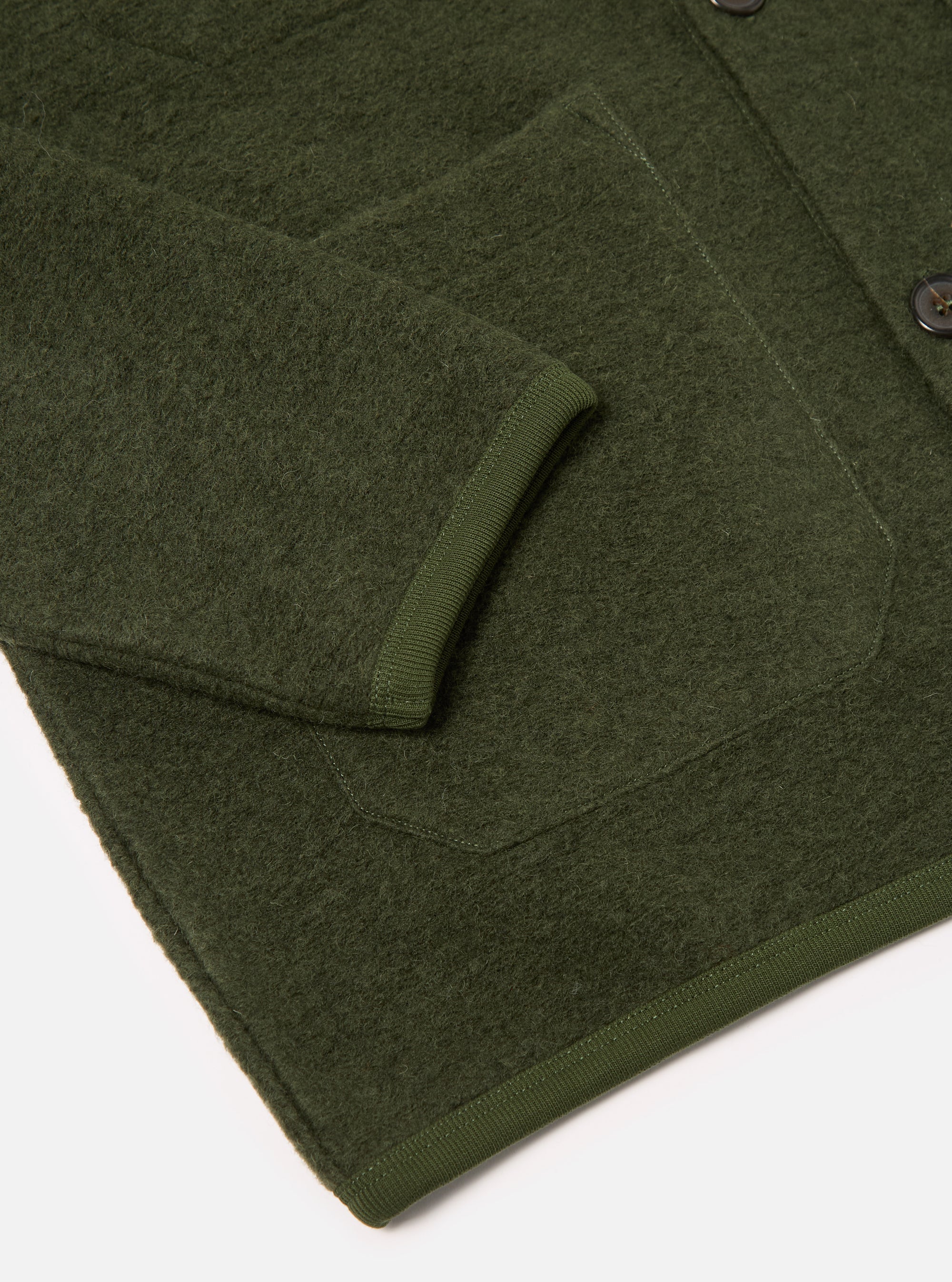 Universal Works Cardigan in Olive Wool Fleece