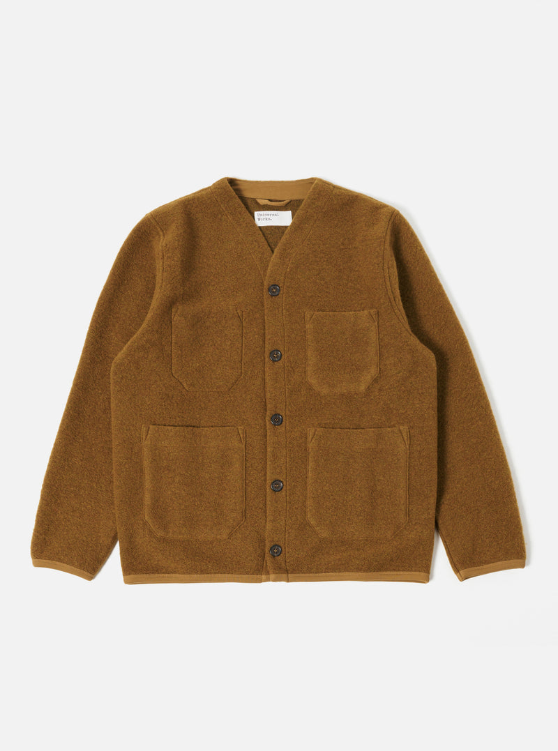 Universal Works Cardigan in Mustard Wool Fleece