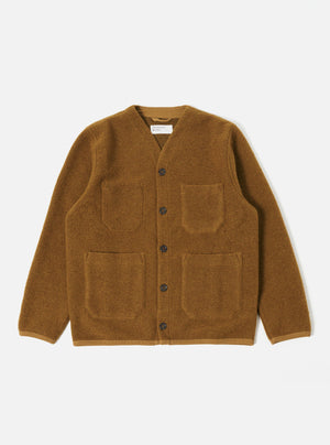 Universal Works Cardigan in Mustard Wool Fleece