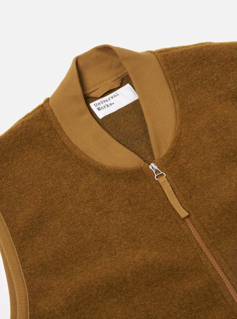 Universal Works Zip Waistcoat in Mustard Wool Fleece