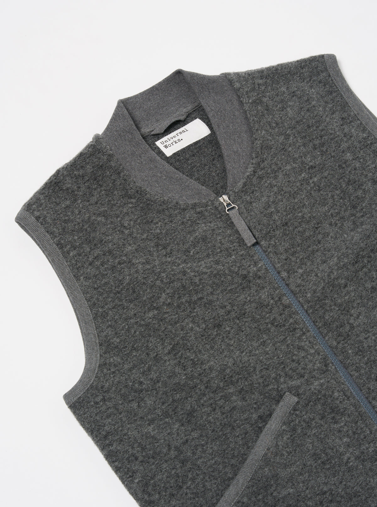 Universal Works Zip Waistcoat in Grey Marl Wool Fleece