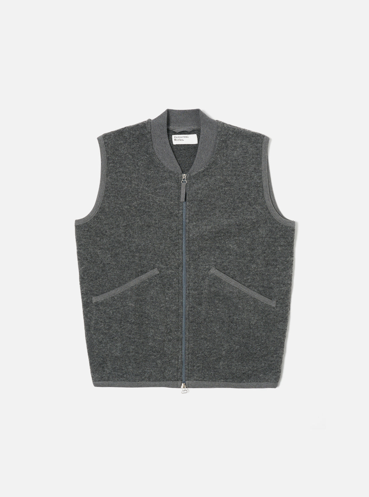 Universal Works Zip Waistcoat in Grey Marl Wool Fleece