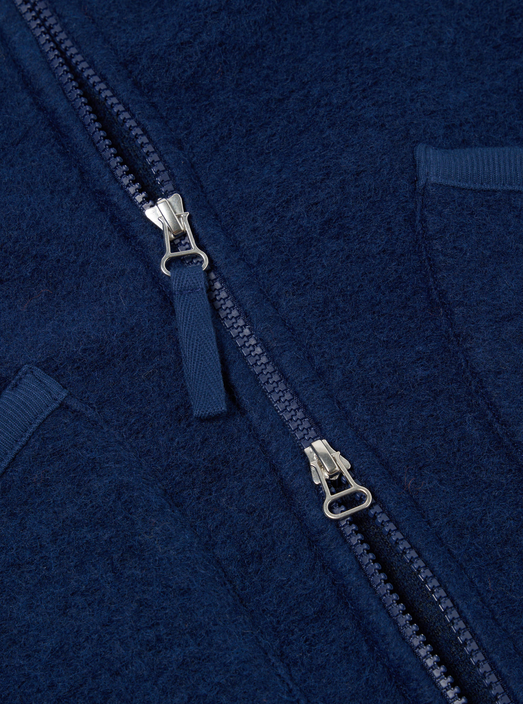 Universal Works Zip Waistcoat in Indigo Wool Fleece